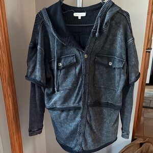 Gilded Intent Black Textured Knit Shacket